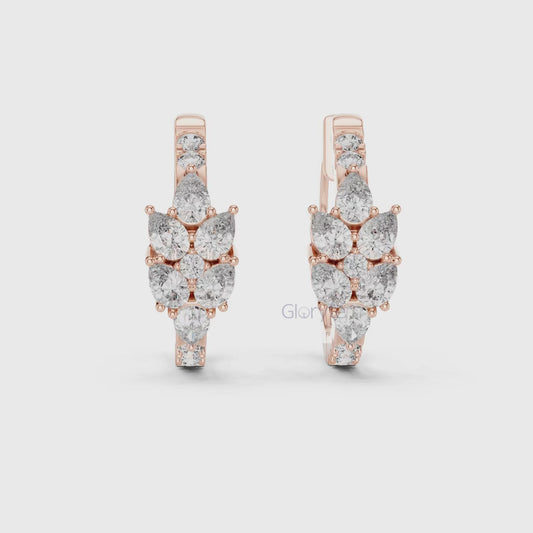 Pear & Round Diamond Hoop Earrings