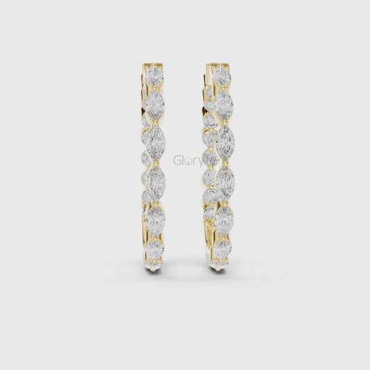 Marquise & Round Diamond Hoop Earrings