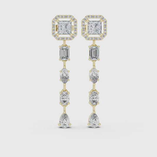 Princess Halo Cut Diamond Drop Earrings