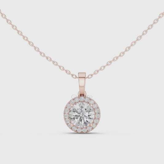 Round Halo Diamond Pendant Necklace