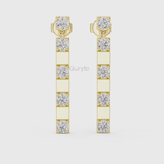 Sleek Diamond Bar Drop Earrings