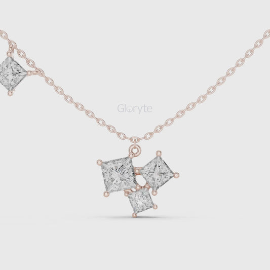 Princess Cluster Diamond Pendant Necklace