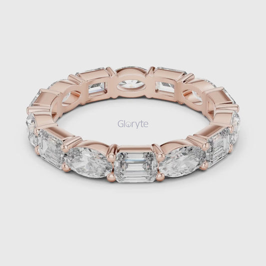 Emerald and Oval Cut Diamond Eternity Band Ring