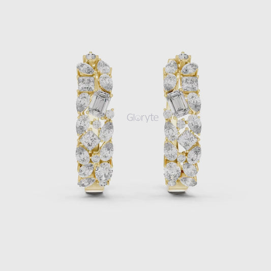 Cluster Diamond Hoop Earrings