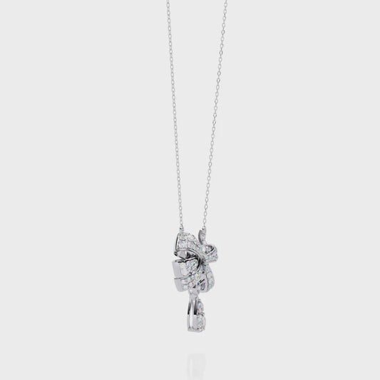 Diamond Bow Ribbon Pendant with Pear Drop