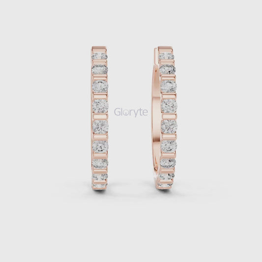 Bar-Set Diamond Hoop Earrings | Classic Round Cut Hoops
