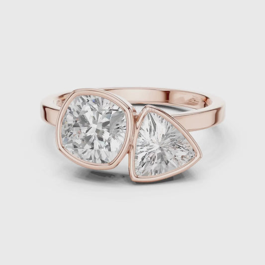 Trillion & Cushion Diamond Bezel Ring