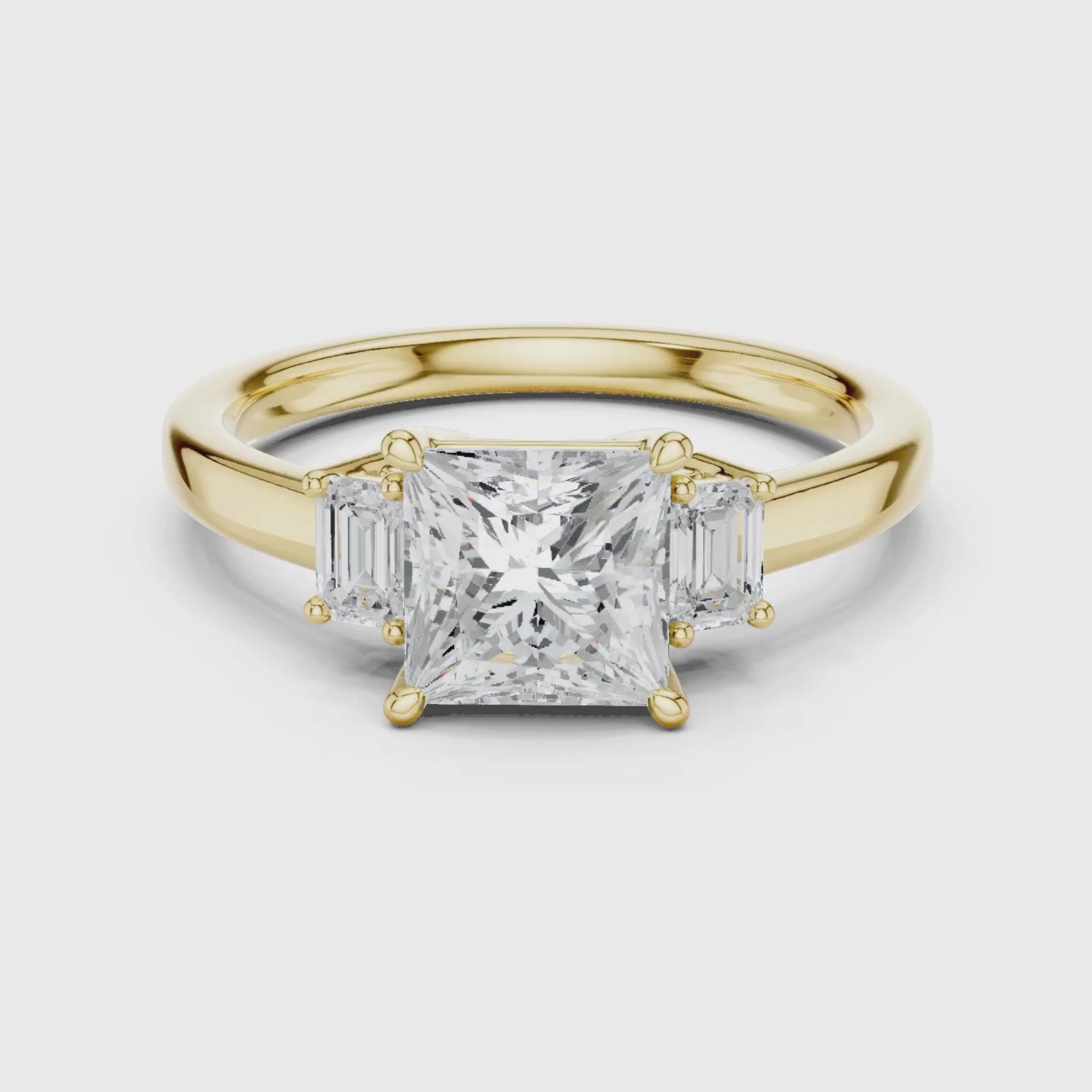 Three-Stone Diamond Engagement Rings | 1ct Center with Emerald Side Stones