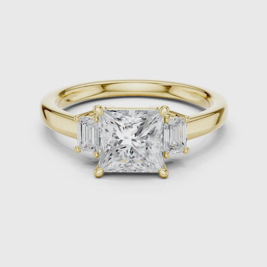 Three-Stone Diamond Engagement Rings | 1ct Center with Emerald Side Stones