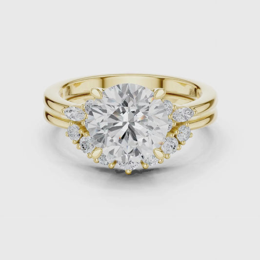 Diamond Bridal Set Ring with Marquise & Round Accent Diamonds