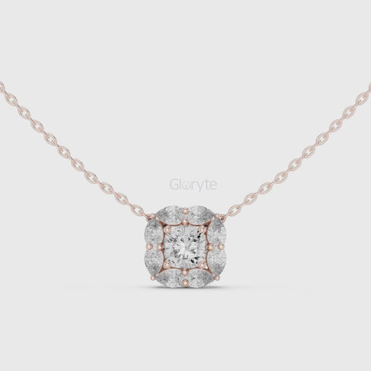 Cushion & Pear Cluster Diamond Pendant Necklace (1.60 CT)