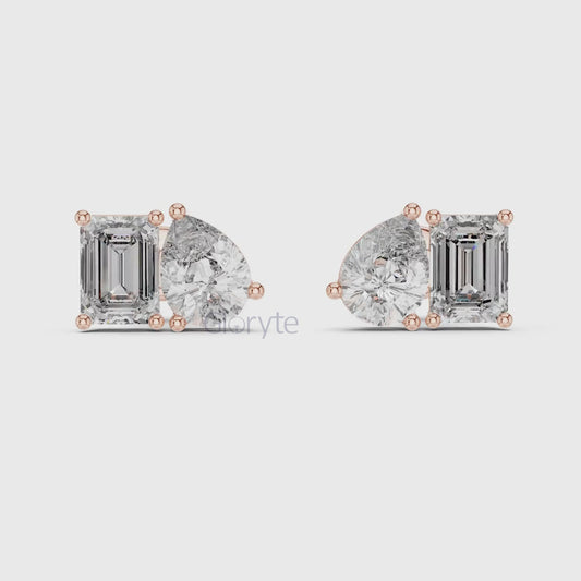 Pear & Emerald-Cut Diamond Stud Earrings