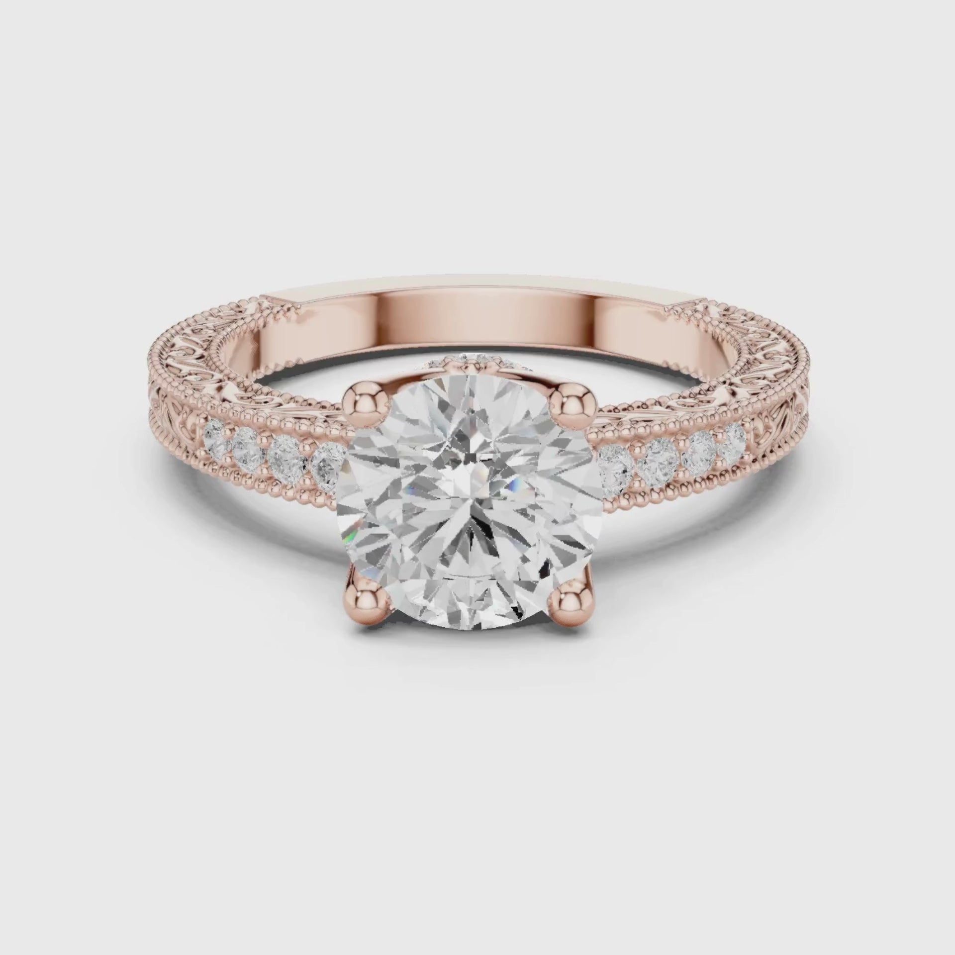 Vintage-Inspired Cut Diamond Engagement Ring with Milgrain & Pavé Detailing