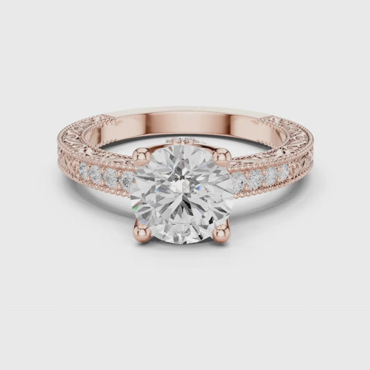 Vintage-Inspired Cut Diamond Engagement Ring with Milgrain & Pavé Detailing